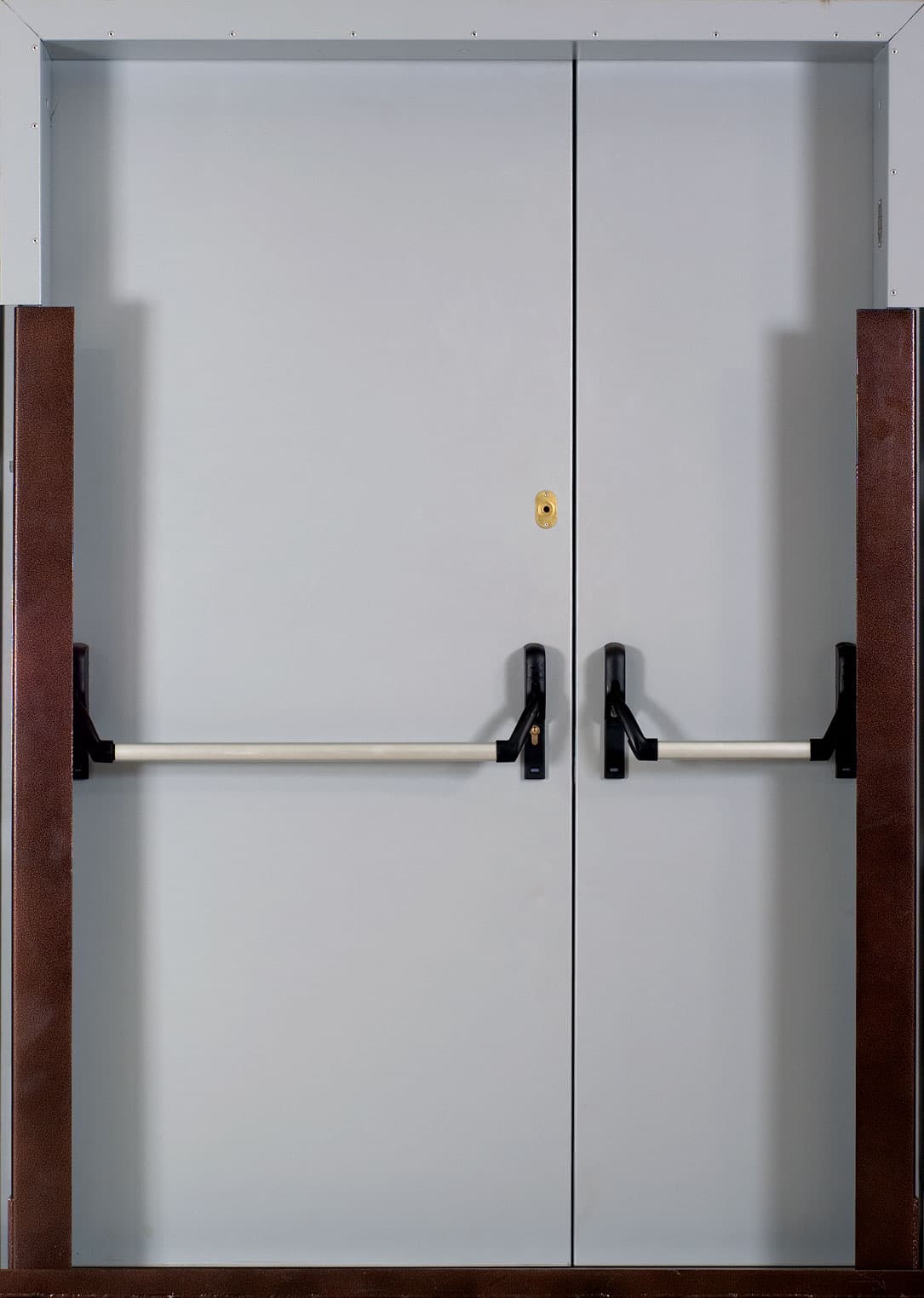 Серая огнестойкая дверь с порошковым окрасом и антипаникой Серая огнестойкая дверь с порошковым окрасом и антипаникой