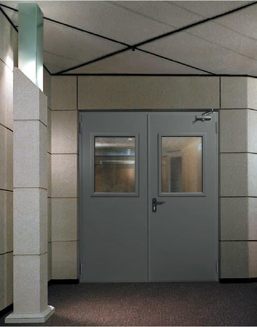 Двупольная остеклённая огнестойкая дверь для склада Двупольная остеклённая огнестойкая дверь для склада